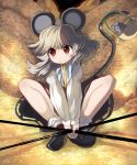  animal_ears bare_legs basket coin gold grey_hair highres mouse mouse_ears mouse_tail nazrin red_eyes shope short_hair sitting smile socks solo tail tail_hold touhou treasure 