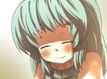  blue_hair blush closed_eyes commentary commentary_request eyes_closed face gaoo_(frpjx283) smile solo tatara_kogasa touhou 
