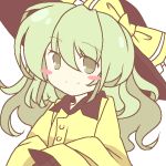  blush_stickers bow green_hair hands_in_sleeves hat komeiji_koishi long_sleeves sato_imo smile solo touhou 