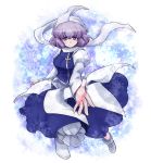  apron bloomers blush boots breasts hat highres lavender_hair letty_whiterock purple_eyes scarf short_hair skirt smile snow snow_flakes snowing solo touhou violet_eyes 