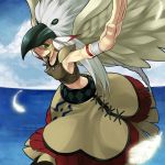  cloud dress duel_monster feathers green_eyes guardian_eatos highres hitohautsu sky water wings yu-gi-oh! yuu-gi-ou yuu-gi-ou_duel_monsters 
