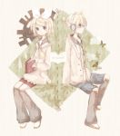  1girl blonde_hair brother_and_sister glasses hairband headphones kagamine_len kagamine_rin mikanniro shorts siblings sleeves_past_wrists twins vocaloid 
