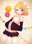  ayu_(mog) bad_id bare_shoulders blonde_hair blue_eyes hair_ornament hair_ribbon hairclip hands_together kagamine_rin looking_at_viewer open_mouth ribbon short_hair smile solo thigh-highs thighhighs vocaloid white_legwear 