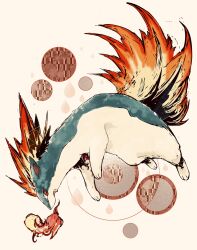  animal_focus animal_hands blue_fur bwmtk1110 fiery_tail fire fluffy full_body highres looking_at_viewer no_humans open_mouth pokemon pokemon_(creature) pokemon_focus quilava red_eyes simple_background solo standing tail white_background yellow_fur 