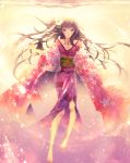  barefoot black_hair flower hair_flower hair_ornament japanese_clothes kimono legs long_hair original purple_eyes ragi_(pluie) violet_eyes 