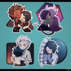  astarion asymmetrical_hair baldur&#039;s_gate baldur&#039;s_gate_3 black_hair braid broken_horn character_request commentary_request dungeons_&amp;_dragons earrings fang grey_hair height_difference horns hug imozonokan jewelry karlach mailbox_(incoming_mail) multicolored_hair multiple_earrings pointy_ears purple_robe red_eyes red_skirt robe scar scar_on_cheek scar_on_face shadowheart_(baldur&#039;s_gate) sidecut single_braid skin_fang skirt tav_(baldur&#039;s_gate) tears tiefling two-tone_hair undercut 