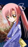  fireworks hata_kenjirou hayate_no_gotoku! japanese_clothes katsura_hinagiku kimono ponytail solo yellow_eyes yukata 