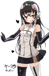 1girl :p absurdres african_penguin_(kemono_friends) bare_shoulders black_gloves black_hair black_skirt black_thighhighs cowboy_shot elbow_gloves gloves hair_between_eyes headphones heart highres kemono_friends kemono_friends_v_project llb long_hair mandarin_collar microphone monkey_ears monkey_girl multicolored_hair penguin_girl penguin_tail pink_hair pleated_skirt shirt sidelocks skirt sleeveless solo tail thigh-highs tongue tongue_out two-tone_thighhighs virtual_youtuber white_hair white_shirt white_thighhighs yellow_eyes zettai_ryouiki