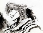  cigarette genjou_sanzou genjyo_sanzo male monochrome nekoyashiki profile saiyuki short_hair smoking solo 