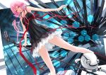  camisole dress fyu-neru guilty_crown legs microphone microphone_stand pink_hair red_eyes seedmyth yuzuriha_inori 