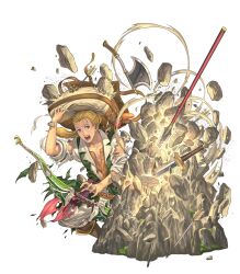  1boy arrow_(projectile) axe bag blonde_hair blue_eyes boots bow_(weapon) brown_boots collarbone fire_emblem fire_emblem:_radiant_dawn fire_emblem_heroes hiding highres izuka_daisuke jorge_(fire_emblem) long_hair male_focus non-web_source official_art open_mouth polearm ponytail sash shirt simple_background solo standing sword torn_clothes torn_shirt transparent_background waist_sash weapon 