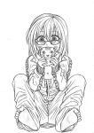  :3 anarogumaaa barefoot cat glasses holding monochrome original sketch solo 