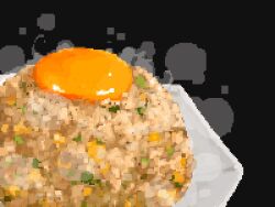  close-up corn egg_yolk food food_focus fried_rice highres hisachan55cute no_humans original peas pixel_art plate steaming_food 