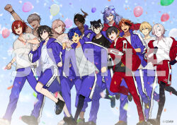  6+boys :d ^_^ alternate_costume animal_ears antenna_hair aragami_oga arm_up arurandeisu astel_leda balloon black_choker black_gloves black_hair black_leggings black_shirt black_shoes black_socks blonde_hair blue_eyes blue_hair bracelet choker clenched_hand closed_eyes closed_mouth collarbone confetti copyright_notice curtained_hair dark-skinned_male dark_skin day demon_horns earrings everyone eyepatch flower full_body glasses gloves green_eyes grey_eyes grey_hair grin hair_between_eyes hair_flower hair_ornament hair_over_one_eye half_updo hanasaki_miyabi hitodama holostars hood hood_down hooded_jacket horns jackal_boy jackal_ears jackal_tail jacket jewelry kageyama_shien kanade_izuru kishido_temma leggings light_particles lightning_bolt_hair_ornament lightning_bolt_symbol long_hair long_sleeves looking_ahead looking_at_another looking_back male_focus medium_hair minase_rio mole mole_under_eye multicolored_hair multiple_boys off_shoulder official_art onimoti open_clothes open_jacket open_mouth orange_hair outdoors outstretched_arms pants parted_lips pink_hair purple_hair purple_jacket purple_pants purple_shorts purple_track_suit red-framed_eyewear red_hair red_jacket red_pants red_shorts red_track_suit rikka_(holostars) running sample_watermark sharp_teeth shirt shoes short_hair shorts single_horn smile sneakers socks spread_arms streaked_hair t-shirt tail tank_top teeth track_jacket track_pants track_suit two-tone_hair utsugi_uyu v-neck v-shaped_eyebrows violet_eyes virtual_youtuber watermark white_hair white_shirt white_tank_top yatogami_fuma yellow_eyes yukoku_roberu 