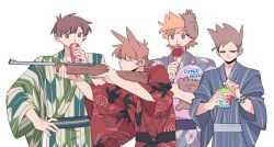  4boys :3 :t ;( aiming alternate_costume alternate_eye_color antenna_hair argyle_clothes bag blue_kimono bright_pupils brown_hair can candy closed_mouth cola covered_mouth cup drink_can drinking drinking_straw eating edd_(eddsworld) eddsworld food green_eyes green_kimono gun hair_horns holding holding_bag holding_can holding_candy holding_cup holding_food holding_gun holding_lollipop holding_weapon hollow_eyes japanese_clothes kimono lollipop long_sleeves looking_at_another male_focus matt_(eddsworld) mjsc_10 multiple_boys orange_hair pink_bag purple_kimono red_eyes red_kimono short_hair simple_background soda_can swept_bangs tom_(eddsworld) tomee_bear_(eddsworld) tongue tongue_out tord_(eddsworld) upper_body v-shaped_eyebrows very_short_hair violet_eyes weapon white_background white_pupils wide_sleeves wristband 