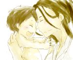  1boy 1girl age_difference baby black_hair closed_eyes eyes_closed family forehead_to_forehead fullmetal_alchemist hairlocs happy holding izumi_curtis long_hair mother_and_son open_mouth rough smile wrath 