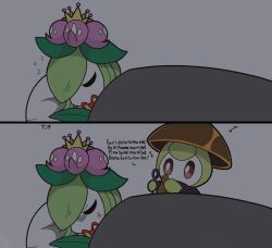  anger_vein brown_eyes colored_skin cosplay evolutionary_line flower green_hair hair_flower hair_ornament highres holding holding_sewing_needle hollow_knight hollow_knight:_silksong lilligant monster_girl no_humans no_mouth petilil plant_girl pokemon pokemon_(creature) pokemon_focus sherma_(hollow_knight) sherma_(hollow_knight)_(cosplay) simple_background todok9 white_skin zzz 