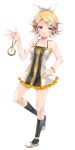  bare_shoulders blonde_hair blue_eyes dress footwear hair_ornament hair_ribbon hairclip kagamine_rin pocket_watch ribbon short_dress short_hair simple_background sleeveless sleeveless_dress socks solo toudou_charo tr transparent_background vocaloid watch 