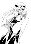  :&lt; bare_legs beret blush braid breasts chinese_clothes fighting_stance footwear hat highres hong_meiling kazumi_yoshiyuki large_breasts leg_lift legs long_hair monochrome side_slit simple_background socks solo touhou twin_braids very_long_hair 