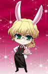  animal_ears barnaby_brooks_jr blonde_hair bunny_ears chibi food glasses green_eyes ikeda_jun_(aquaqua) kemonomimi_mode male solo tiger_&amp;_bunny vest waistcoat waiter 