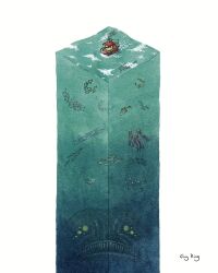  anglerfish boat caustics creature dredge_(video_game) eel fish guykingillustration highres isometric jellyfish mackerel_(fish) no_humans painting_(medium) ripples scenery school_of_fish shark simple_background size_difference smoke squid too_many_eyes traditional_media watercolor_(medium) watercolor_effect watercraft white_background 