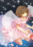  card_captor_sakura cardcaptor_sakura child dress emia_wang green_eyes hand_holding holding_hands kinomoto_sakura ribbon short_hair wand wings 