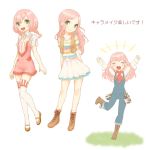  cow_print dress green_eyes harvest_moon harvest_moon:_a_new_beginning harvest_moon_the_land_of_origin overalls pink_hair pouch rio_(harvest_moon) striped thigh-highs thighhighs vest 
