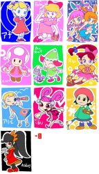 2007 6+girls :< :d adeleine ana_(mother) ana_(warioware) animal_crossing arms_behind_back artist_logo artist_name ashley_(warioware) backpack bag beads black_eyes black_hair black_pantyhose blonde_hair blue_dress blue_eyes blue_leg_warmers blue_scarf blue_shirt blue_shoes brown_hair brown_shoes character_name character_request child closed_eyes copyright_request dot_nose doubutsu_no_mori dress earrings eyelashes female female_child flower flower_dress from_side green_hat hair_beads handbag hat headband holding holding_bag holding_flower holding_stuffed_animal holding_stuffed_toy japanese kat_(warioware) kirby_(series) leg_warmers lip_(panel_de_pon) loli long_hair looking_through_scope minus8 mother_(game) mother_(series) mother_1 mother_2 ninja nintendo one_eye_closed open_mouth orange_hair orange_headband paintbrush panel_de_pon pantyhose paula_(mother_2) pink_dress pink_eyes pink_hair pink_skirt pink_sleeves pointy_ears ponytail puffy_short_sleeves puffy_sleeves purple_scarf purple_shirt purple_shoes red_dress red_eyes red_hat red_shoes red_sleeves scarf scope shoes short_sleeves shorts skirt sleeveless sleeveless_dress sleeveless_shirt smile socks stuffed_animal stuffed_bunny stuffed_rabbit super_mario_bros. telescope the_legend_of_zelda toadette translation_request twins twintails villager_(animal_crossing) villager_(doubutsu_no_mori) warioware watering_can white_outline white_socks zipper