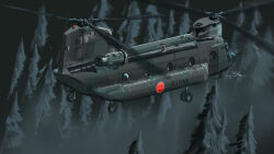  absurdres aircraft ch-47_chinook commentary_request forest helicopter highres japan_ground_self-defense_force japan_self-defense_force kudryavka_trop landing_gear military military_vehicle motion_blur nature no_humans original outdoors pine_tree red_sun roundel signature tree 