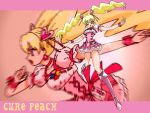  blonde_hair boots character_name corset cure_peach fresh_precure! fuchi_minoru hair_ornament hairpin heart long_hair magical_girl momozono_love pink pink_background pink_eyes precure puffy_sleeves solo twintails wrist_cuffs 