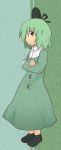  crossed_arms dress green_dress green_eyes green_hair hat highres himegi short_hair soga_no_tojiko solo tate_eboshi touhou 
