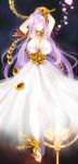  armlet athena_(saint_seiya) bird breasts chain chains choker cleavage closed_eyes dragon dress eyes_closed gold golden head_tilt kido_saori large_breasts long_hair lowres necklace ornaments pegasus petals phoenix purple_hair saint_seiya sandals scepter see-through shima_chiyo solo space very_long_hair 