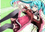  aqua_eyes aqua_hair casual firecel hatsune_miku headphones headphones_around_neck highres long_hair looking_at_viewer nail_polish open_mouth skirt smile solo thigh-highs thighhighs twintails vocaloid zettai_ryouiki 