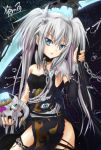  :o blue_eyes bracelet chain chains hair_ornament holding jewelry long_hair looking_at_viewer nail_polish neko_no_tsuno nekotsuno_(3125744) open_mouth original pointy_ears scythe silver_hair solo twintails weapon 