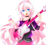  ahoge bare_shoulders blue_eyes braid choker guitar highres ia_(vocaloid) instrument long_hair looking_at_viewer off_shoulder open_mouth pink_hair simple_background singing solo tealovely twin_braids very_long_hair vocaloid 