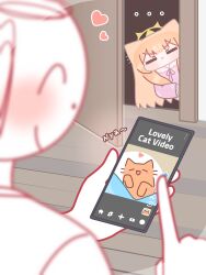  ... 1boy 1girl absurdres animal_ears blue_archive blunt_bangs blurry blurry_foreground blush cellphone chibi closed_eyes closed_mouth doodle_sensei_(blue_archive) door english_text halo heart highres holding holding_phone horuhara jealous light_frown long_hair long_sleeves mari_(blue_archive) neck_ribbon no_nose orange_hair pajamas peeking_out phone pink_pajamas polka_dot polka_dot_pajamas ribbon sensei_(blue_archive) shirt sleeves_past_wrists smartphone v-shaped_eyebrows yellow_halo 