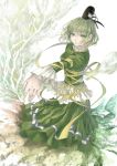  bad_id dress fancybetty green_dress green_eyes green_hair hat highres lips outstretched_hand short_hair soga_no_tojiko solo tate_eboshi touhou 