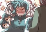  4girls blue_eyes blue_hair blush clone commentary commentary_request faceless faceless_male family gaoo_(frpjx283) heterochromia multiple_girls o_o open_mouth panicking red_eyes short_hair sweatdrop tatara_kogasa tears tongue tongue_out touhou waving_arms 