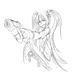  alice_(queen's_gate) alice_faye artist_request blade drawfag fang gun hair_ornament long_hair monochrome pandaga pistol queen&#039;s_gate queen&#039;s_gate_spiral_chaos queen's_gate queen's_gate_spiral_chaos sketch twintails very_long_hair weapon 
