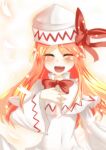  ^_^ blush bow capelet closed_eyes eyes_closed hat lily_white long_hair open_mouth orange_hair smile solo takorice touhou wide_sleeves 