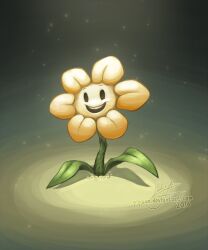  1boy 2016 artist_name black_background dark_background deviantart_username digital_media flower flower_focus flowey_(undertale) male male_only pipann plant signature simple_background smile solo undertale utdr_(toby_fox) watermark yellow_flower 