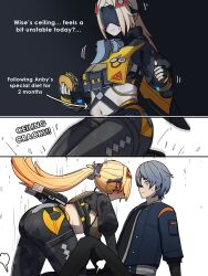 1boy 1girl dorahdew long_hair short_hair trigger_(zenless_zone_zero) visor wise_(zenless_zone_zero) zenless_zone_zero