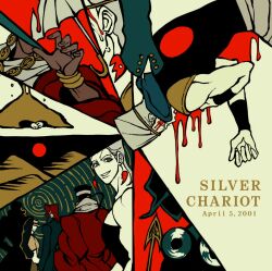  arrow_(jojo) black_hair black_tank_top blood blood_on_face chariot_requiem clamchowder55 coat collage crying death diavolo dog earrings from_behind gakuran heart heart_earrings highres iggy_(jojo) jean_pierre_polnareff jewelry jojo_no_kimyou_na_bouken joseph_joestar joseph_joestar_(old) kakyoin_noriaki kujo_jotaro looking_back mohammed_avdol moon pyramid_(structure) red_coat red_hair red_moon sand school_uniform sleeveless smile stardust_crusaders tank_top tears umbrella vento_aureo white_hair wristband 