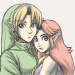 1girl blonde_hair blue_eyes couple earrings elf hat jewelry link lips long_hair malon marthlovesroy nintendo nose ocarina_of_time pointy_ears red_hair redhead smile the_legend_of_zelda 
