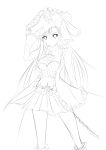  1girl absurdres aerlai bow breasts bustier captain_liliana cleavage frills hat highres lineart long_hair monochrome pirate_hat pleated_skirt queen&#039;s_blade queen&#039;s_blade_rebellion queen's_blade queen's_blade_rebellion skirt skull_and_crossbones solo 