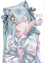  animal_ears arknights ave_mujica_(bang_dream!) bang_dream! bang_dream!_it&#039;s_mygo!!!!! battery_indicator bite_mark bite_mark_on_arm black_ribbon bleeding blood blue_hair blunt_bangs cat_ears clothes_grab covering_own_mouth hair_ribbon hands_up highres injury kemonomimi_mode long_hair misumi_uika misumi_uika_(caged_singer) ribbon shirt shirt_grab sidelocks simple_background sticker togawa_sakiko two_side_up ugi_144 upper_body wakaba_mutsumi wakaba_mutsumi_(marionette&#039;s_id) white_background white_shirt yahata_umiri yahata_umiri_(moonlight_executioner) yellow_eyes yuutenji_nyamu yuutenji_nyamu_(magician_of_passion) 