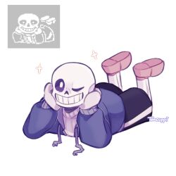  1:1 1boy 2025 2d artist_name black_shorts blue_jacket digital_media drawstring feet_up full_body game_screenshot_inset grey_hood hands_on_own_cheeks hollow_eyes hood hood_down hooded_jacket humanoid jacket lying male male_focus male_only monster monster_boy on_stomach one_eye_closed open_clothes open_jacket pink_slippers pixel_art_inset reference_inset sans_(undertale) shorts simple_background single_vertical_stripe skeleton slippers socks solo sparkle striped_shorts sweater teacuppi teeth undead undertale utdr_(toby_fox) vertical-striped_clothes vertical-striped_shorts white_background white_socks white_stripes white_sweater 