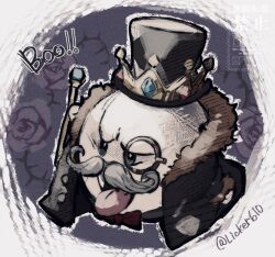  artist_name black_hat blue_eyes english_text facial_hair hat highres king_boo king_boo_(aristocrat) licker610 mario_kart mario_kart_world monocle mustache official_alternate_costume solo super_mario_bros. tongue tongue_out top_hat 