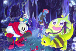  2019 2boys 2d 2girls 3others alphys ambiguous_gender ankle_boots anthro aoimomushi armor black_eyepatch black_shorts blue_jacket blue_shirt blue_shorts blue_skin boots brothers brown_boots brown_hair buck_teeth cape cave child colored_sclera commentary creature digital_media dinosaur dinosaur_girl double_horizontal_stripe ear_fins english_commentary eyepatch female fins fish fish_girl frisk_(undertale) gloves head_fins high_ponytail hollow_eyes hood hood_down hooded_jacket horizontal-striped_clothes human humanoid jacket lizard lizard_girl lizard_tail long_hair male monster monster_boy monster_girl monster_kid_(undertale) multiple_boys multiple_girls multiple_others onionsan open_clothes open_jacket papyrus_(undertale) pink_stripes ponytail red_cape red_gloves red_hair reptile reptile_girl reptile_tail sans_(undertale) scalie sharp_teeth shirt short_hair shorts siblings single_vertical_stripe skeleton slit_pupils striped_clothes striped_shirt striped_shorts tail teeth two-tone_shirt undead undertale undyne utdr_(toby_fox) vertical-striped_clothes vertical-striped_shorts white_armor white_shirt white_stripes yellow_sclera yellow_skin yellow_stripes yellow_teeth 