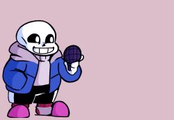  1boy 2021 2d black_shorts blue_jacket brown_background digital_media friday_night_funkin' friday_night_funkin'_(style) full_body highres holding holding_microphone hood hood_down hooded_jacket jacket kutumen male male_focus male_only open_clothes open_jacket parody pink_slippers purple_hood purple_socks purple_sweater red_socks sans_(undertale) simple_background single_vertical_stripe slippers socks solo striped_shorts style_parody sweater two-tone_socks undertale utdr_(toby_fox) vertical-striped_clothes vertical-striped_shorts white_stripes 